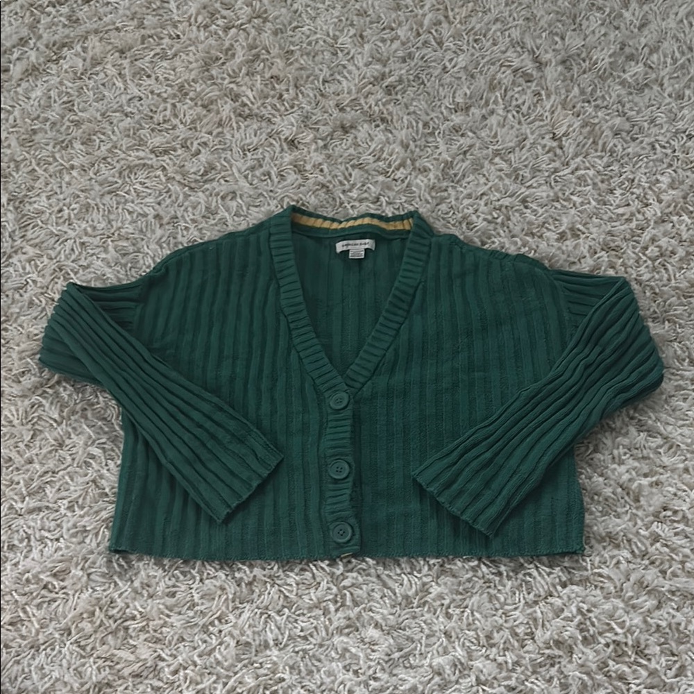 American Eagle Cropped Green Cardigan